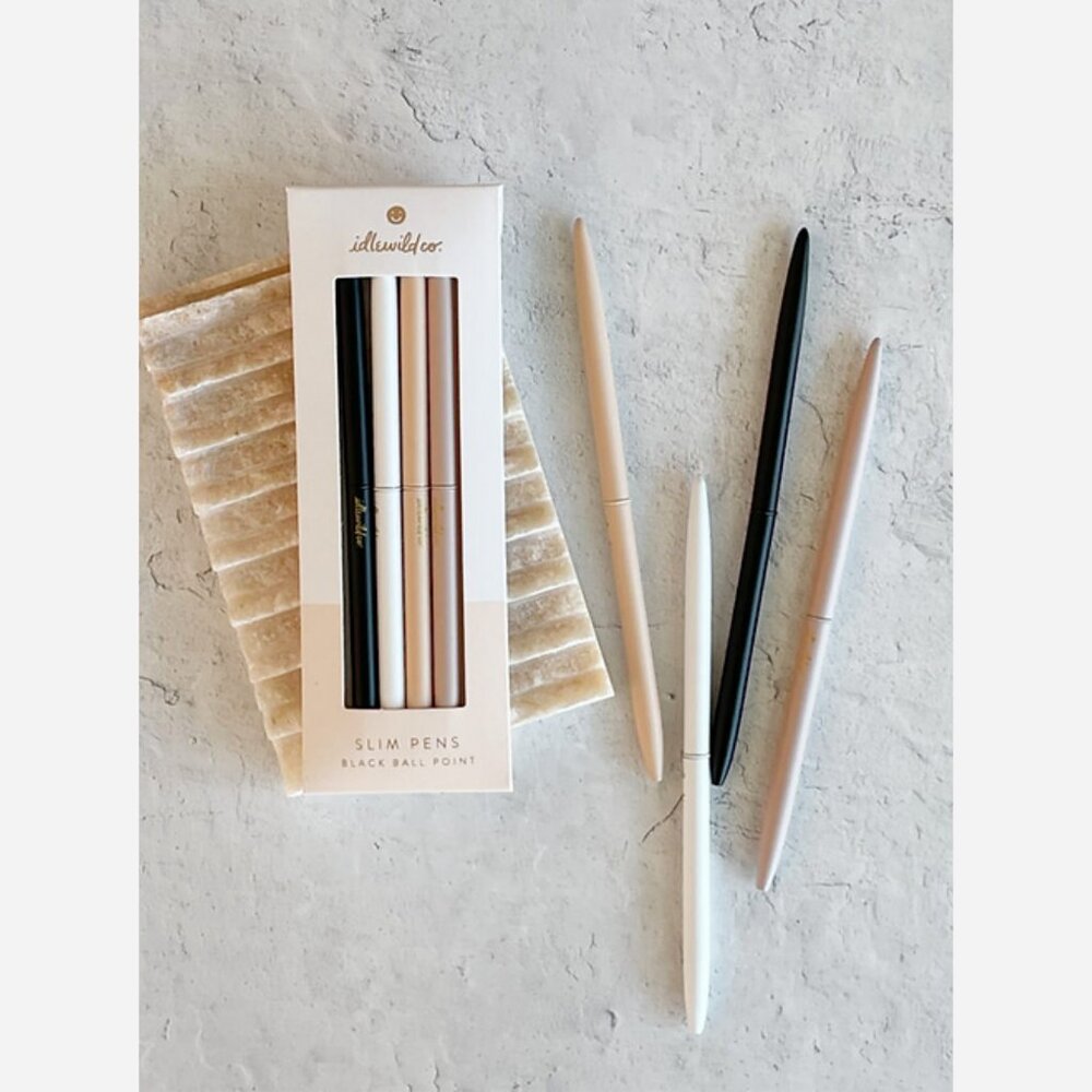 Slim Ballpoint Pens – Set of 4 Matte Neutrals, Black Ink